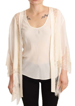 Twinset Off White Tank Lace Trim Cardigan Women Blouse Tops