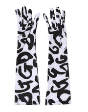 Dolce & Gabbana Black White DG Logo Elbow Length Mitten Gloves
