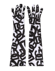Dolce & Gabbana Black White DG Logo Elbow Length Mitten Gloves