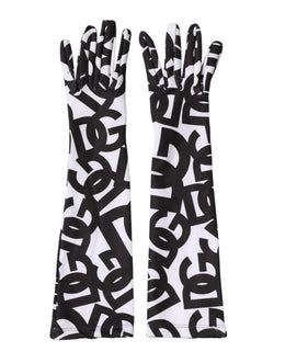 Dolce & Gabbana Black White DG Logo Elbow Length Mitten Gloves
