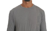Scervino Street Cotton Gray Round Neck Pullover Top Sweater