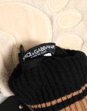 Dolce & Gabbana Brown Tiger Knitted Fur Wrist Mitten One Size Gloves