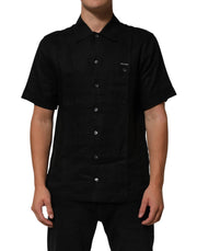 Carhartt Wip Black Linen Collared Short Sleeve Polo Shirt