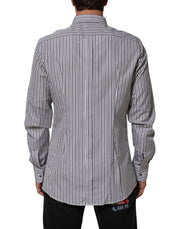 Dolce & Gabbana Black White Stripes Men GOLD Dress Shirt