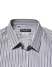 Dolce & Gabbana Black White Stripes Men GOLD Dress Shirt