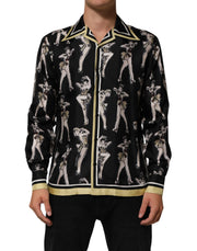 Dolce & Gabbana Black Silk Pin Up Printed Button Down Shirt