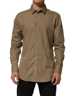 Dolce & Gabbana Brown Cotton Collared Men GOLD Dress Shirt