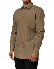 Dolce & Gabbana Brown Cotton Collared Men GOLD Dress Shirt
