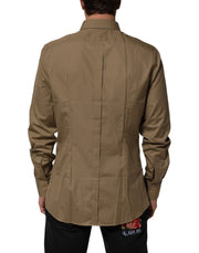Dolce & Gabbana Brown Cotton Collared Men GOLD Dress Shirt