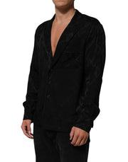 Dolce & Gabbana Black DG Logo Silk Men Long Sleeves Shirt