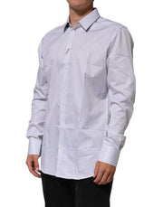 Dolce & Gabbana White Stripes Long Sleeves GOLD Dress Shirt