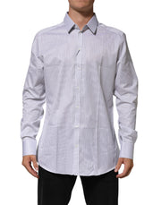 Dolce & Gabbana White Stripes Cotton Men GOLD Dress Shirt