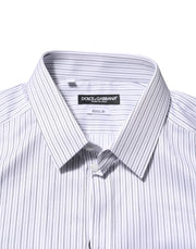 Dolce & Gabbana White Stripes Long Sleeves GOLD Dress Shirt