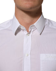 Dolce & Gabbana White Cotton Collared Men GOLD Dress Shirt