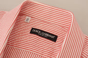 Dolce & Gabbana Red White Striped Cotton Short Sleeve Shirt
