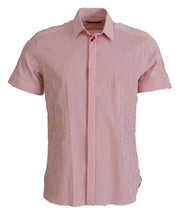 Dolce & Gabbana Red White Striped Cotton Short Sleeve Shirt