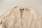 Jucca Leather Beige Long Sleeves Collared A-line Mini  Dress