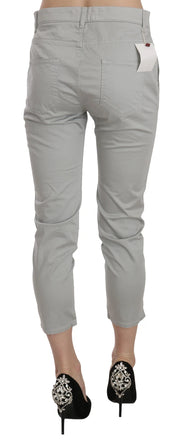 Jucca Cotton Gray High Waist Skinny Cropped Trousers Pants