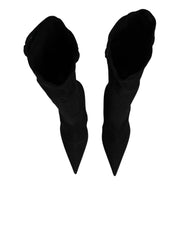 Dolce & Gabbana Black Cotton Stretch High Heels Boots Shoes