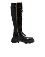 Dolce & Gabbana Black Buckle Embellished Knee High Boots Shoes