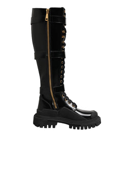 Dolce & Gabbana Black Buckle Embellished Knee High Boots Shoes