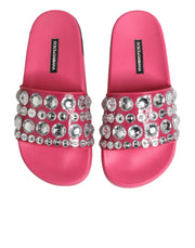 Dolce & Gabbana Pink Crystal Slides Sandals Beachwear Shoes