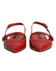 Dolce & Gabbana Red Leather Slingback Flats Sandals Shoes