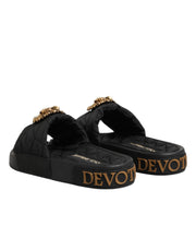 Dolce & Gabbana Black Devotion Matelassé Leather Slides Shoes
