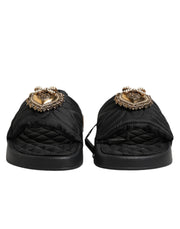 Dolce & Gabbana Black Devotion Matelassé Leather Slides Shoes