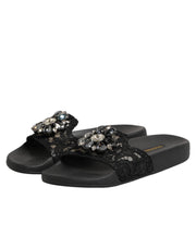 Dolce & Gabbana Black Devotion Matelassé Leather Slides Shoes