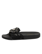Dolce & Gabbana Black Devotion Matelassé Leather Slides Shoes