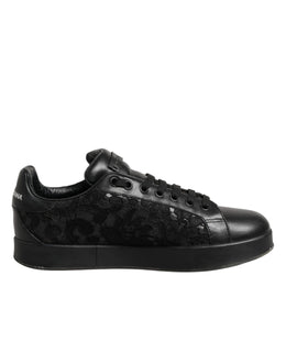 Dolce & Gabbana Black Floral Lace Low Top Sneakers Shoes