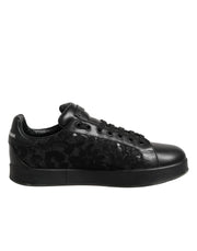 Dolce & Gabbana Black Floral Lace Low Top Sneakers Shoes