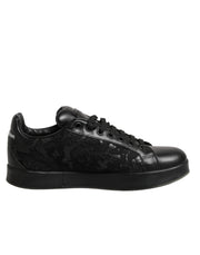 Dolce & Gabbana Black Floral Lace Low Top Sneaker Shoes