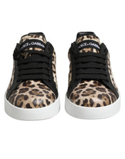 Dolce & Gabbana Brown Leather Leopard Low Top Sneakers Shoes