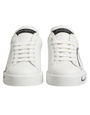 Dolce & Gabbana White Gray Low Top Leather Sneaker Shoes
