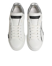 Dolce & Gabbana White Gray Low Top Leather Sneaker Shoes