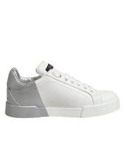 Dolce & Gabbana White Gray Low Top Leather Sneaker Shoes