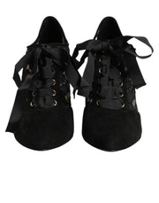 Dolce & Gabbana Black Floral High Heels LACE-UPS Pumps Shoes