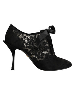 Dolce & Gabbana Black Floral High Heels LACE-UPS Pumps Shoes