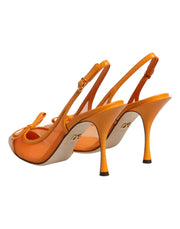 Dolce & Gabbana Orange Leather Mesh Heels Slingback  Shoes