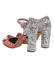 Dolce & Gabbana Pink Sequined Ankle Strap Sandals Shoes