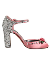Dolce & Gabbana Pink Sequined Ankle Strap Sandals Shoes