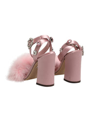 Dolce & Gabbana Pink Crystal Fur Embellished Sandals Shoes