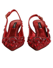 Dolce & Gabbana Red Crystal Embellished Slingbacks Shoes