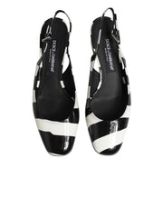 Dolce & Gabbana Black White Stripe Heels Slingback Shoes