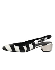 Dolce & Gabbana Black White Stripe Heels Slingback Shoes