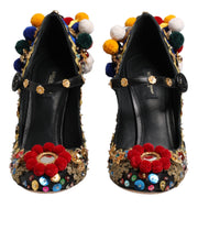 Dolce & Gabbana Black Gold Embellished MARY JANES Pumps  Shoes