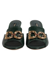 Dolce & Gabbana Green DG Amore Heel Slides Sandals Shoes