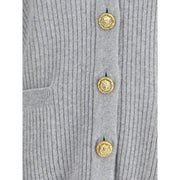 Balmain Gray Fleece Wool Cardigan